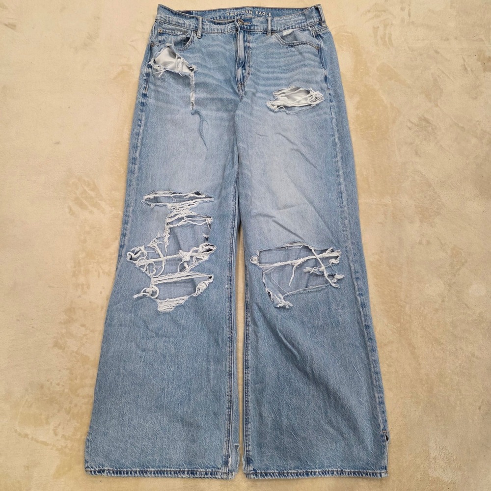 American Eagle Super High-Rise Baggy Wide Leg Ripped Jeans Womens Size 10 Reg